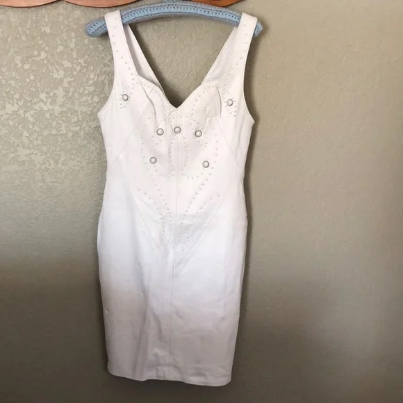 Vintage Positano Pelle S WhiteLeather StuddedDress - Picture 1 of 8